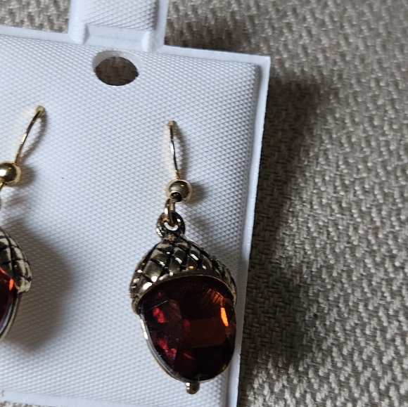 Pre-owned HOLIDAY LANE HARVEST FALL ACORN AMBER CRYSTAL EARRINGS - Picture 2 of 6